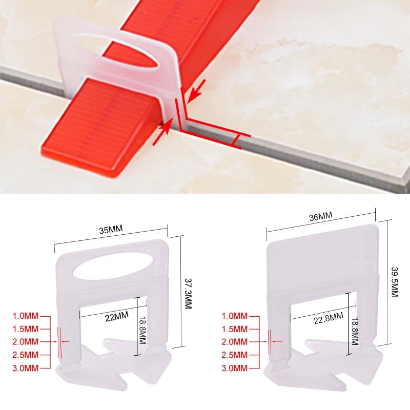 Tile Leveling Clip - 100 Stück 1/1,5/2/2,5/3mm Keramikfliesen-Nivellierclips Fliesen-Nivelliersystem Wand-Boden-Fliesenabstandhalter